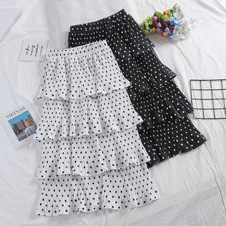 Polka Dot Midi A-line Tiered Skirt