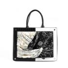 Two-tone Paisley Print Panel Tote Bag Black & White - One Size