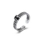 925 Sterling Silver Fashion Simple Black Cubic Zirconia Twist Adjustable Open Ring Silver - One Size