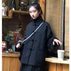 Stand Collar Frog-button Jacket / Midi A-line Skirt