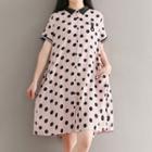 Dotted Short Sleeve Collared Dress