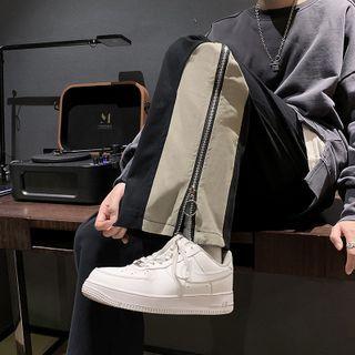 Zip Detail Patched Wide Leg Pants
