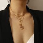 Alloy Embossed Heart & Lettering Pendant Layered Necklace