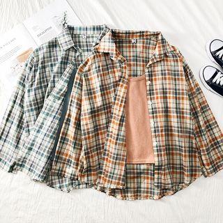 Set: Loose-fit Plaid Light Shirt + Camisole