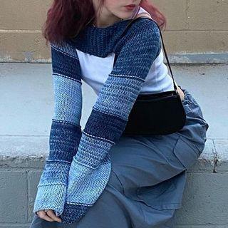 Long Sleeve Color-block Striped Knitted Crop Sweater