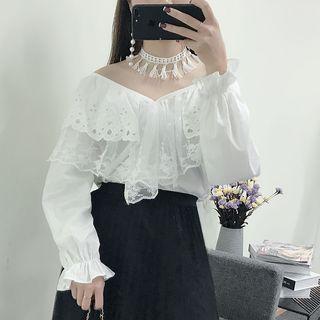 Long-sleeve Lace Paneled Blouse