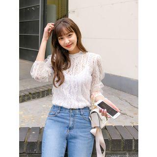 Plus Size Crewneck Lace Sheer Top