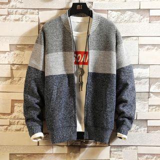 Color-panel Zip Cardigan