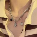 Layered Charm Chain Necklace 1pc - Silver - One Size