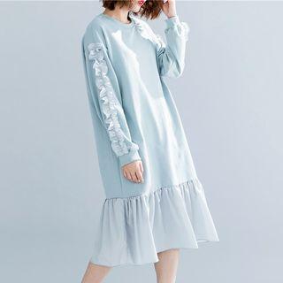 Frill Trim Panel Pullover Dress