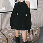 Belted Cold Shoulder Mini Sweatshirt Dress