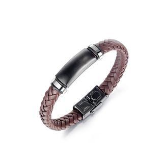 Fashion Personality Geometric 316l Stainless Steel Rectangular Brown Leather Bangle Black - One Size