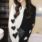 Color-block Heart Printed Long-sleeve Sweatshirt Red - One Size
