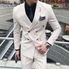 Suit Set: Double Breasted Blazer + Vest + Dress Pants