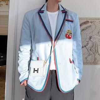 Cherry Print Layered Trim Blazer