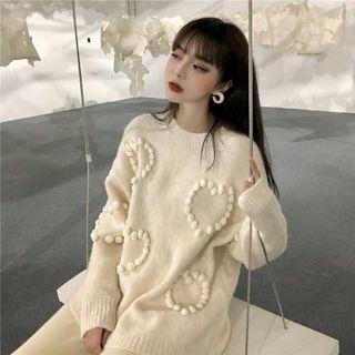 Heart Accent Sweater/ Wide-leg Knit Pants