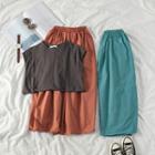 Set: Plain Tank Top + Elastic-waist A-line Skirt
