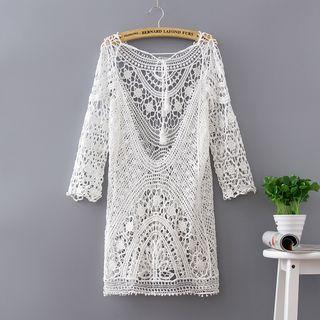 3/4-sleeve Lace Cover-up White - One Size