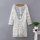 3/4-sleeve Lace Cover-up White - One Size