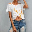 Cold-shoulder Tie-dye Print T-shirt