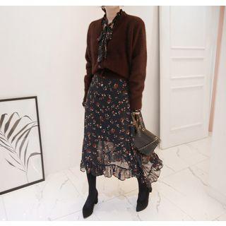 Padded-shoulder Wool Blend Cardigan