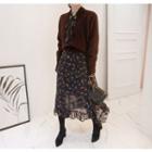 Padded-shoulder Wool Blend Cardigan