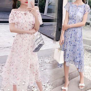 Flutter Sleeve Lace Up Floral Midi Dress