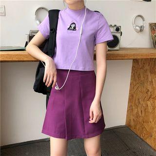Short-sleeve Embroidered Cartoon T-shirt / A-line Mini Skirt