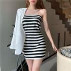 Striped Mini Sheath Tube Dress Black & White - One Size