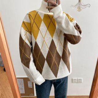 Turtleneck Argyle Pattern Sweater
