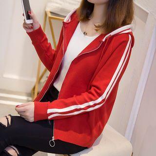 Contrast Trim Hooded Zip Cardigan