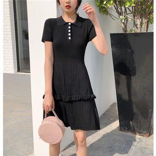 Collared Short-sleeve Knit Dress