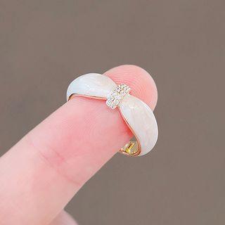 Rhinestone Alloy Open Ring Ly2497 - Beige & White - One Size