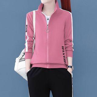 Set: Lettering Zip Jacket + Short-sleeve T-shirt + Sweatpants