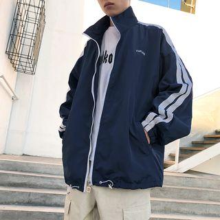 Contrast Stripe Drawstring Zip Jacket