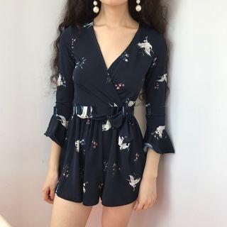 Printed 3/4-sleeve Playsuit