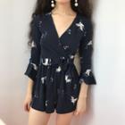 Printed 3/4-sleeve Playsuit