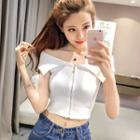 Off-shoulder Zip Cropped Knit Top