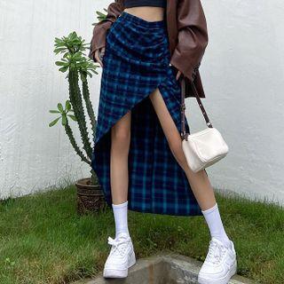 Irregular Plaid Midi Pencil Skirt