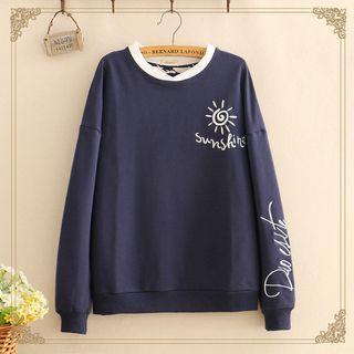Sun Embroidered Long-sleeve Top As Shown In Figure - One Size
