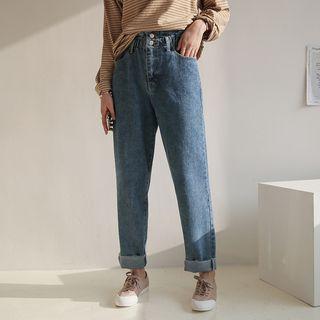 Exclusive Paperbag-waist Washed Baggy Jeans