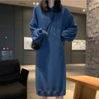 Long-sleeve Plain Hooded Split Hem Dress