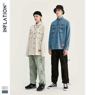 Couple Mandarin-collar Plain Shirt