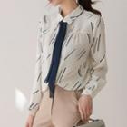 Shirred Patterned Blouse With Sash