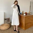 Long-sleeve Plain Mini A-line Dress White - One Size