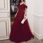 Cold-shoulder Rhinestone A-line Evening Gown