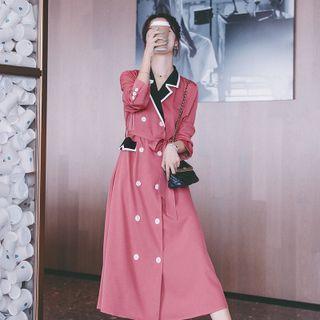 Long-sleeve Double-breasted Midi Shirt Dress