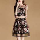 3/4-sleeve Sheer Floral Dress