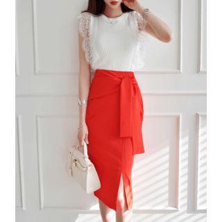 Tie-detail Midi Skirt