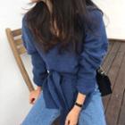 Plain V-neck Long-sleeve Loose-fit Knit Top
